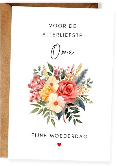 Moederdagkaart voor de allerliefste Oma – Fijne Moederdag Oma - Wenskaart Oma - Grootmoeder - (10x15 cm incl. envelop)