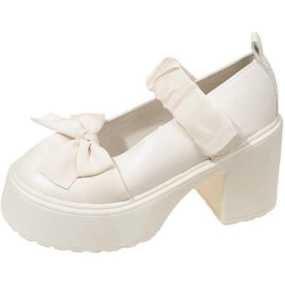 Lolita-Star Platform Schoenen voor Dames Casual Klinknagel Lakleer Mary Jane Schoenen 36 beige