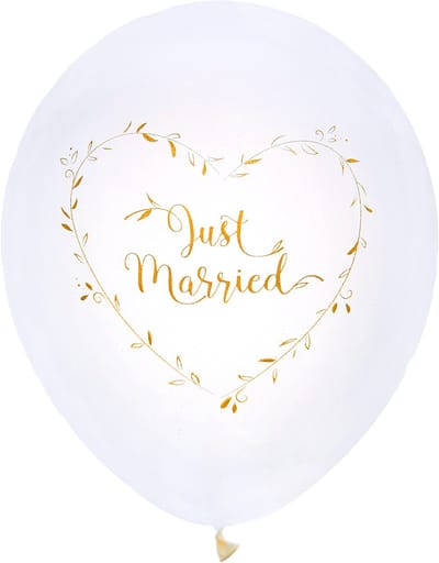 SANTEX - 8 Just Married latex ballonnen wit en goud 23 cm plantaardig hart