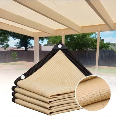 3 x 4 meter, zonneschermdoek, 90% UV-bescherming, geperforeerd, warmte-isolatie, zonwering, beige (afmetingen: 3 x 4 meter)