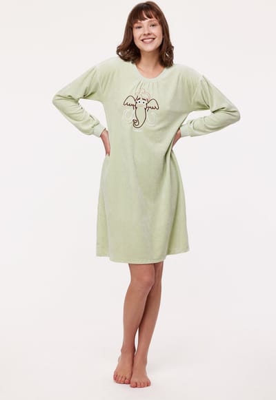 Woody slaapkleed velours meisjes/dames - pastelgroen - mammoet - 232-10-NIL-V/704 - maat S