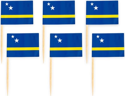 50x Cocktailprikkers Curaçao - Curaçaose vlag - Party picks - Hapjesprikkers - Vlaggetjes prikkers - Curaçao decoratie - Food picks - Flag picks - Vlaggenprikkers - 7 cm - Jonyx