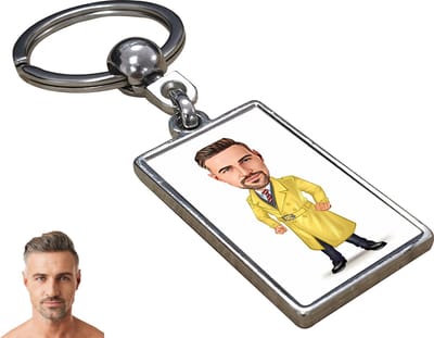 Man in Yellow Karikatuur - Gepersonaliseerde Karikatuur Sleutelhanger met Jouw Foto - Cadeau - Verjaardag - Kerst - Kado - Valentijn - Gepersonaliseerd Cadeau