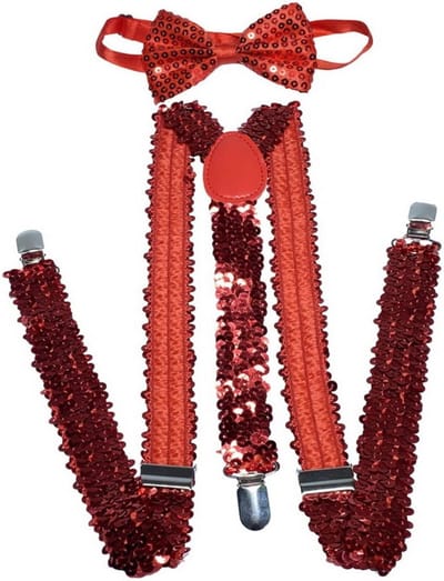 Sequin Suspender met Strik en Elastische Y-Back, Rood, One Size - Perfect voor Feestjes en Speciale Gelegenheden