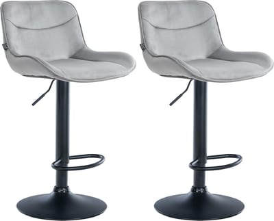 CLP Vonore Set van 2 barkrukken - Met rugleuning - Met voetensteun - Verstelbaar - Metalen frame - Velvet - Fluweel - zwart/grijs