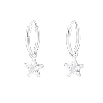 Zilveren oorringen - met hanger - cubic zirkonia ster - 12 mm