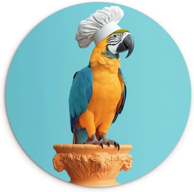 WallCircle® Wandcirkel 30x30 cm - Muurcirkel Papegaai - Koksmuts - Grappig - Vogel - Muurdecoratie woonkamer - Wanddecoratie keuken - Kamer decoratie accessoires - Ronde schilderijen