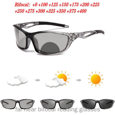Overgang Fotochromische Bifocale Leesbril Mannen Sport Fietsen Vierkante Zonnebril Lezers Mode Anti UV-straal Oogvermoeidheid NX +125 grijze kleur