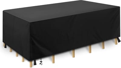 Famanu – Tuinmeubelhoes met zijriemen - waterdicht - winddicht - 210D Oxford-stoffen beschermhoes voor tuintafelmeubelsets - 200x160x70cm (zwart)