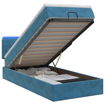 vidaXL - Ottomaanse - Bed - met - Matras - en - LED - Donkerblauw - 90 - x - 190 - cm