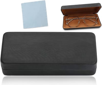 Hard shell brillenkoker voor grote brillen en zonnebrillen met microvezeldoek, zwart, unisex, ideaal voor bescherming en opberging