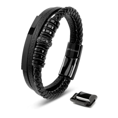 SERASAR Lederen Herenpolsbandje [Shine] - Zwart 17cm - Het Beste Cadeau voor Hem