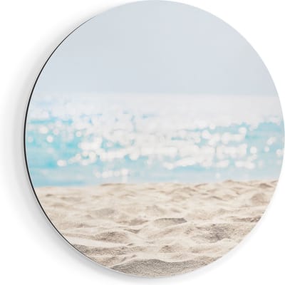 Artaza Dibond Muurcirkel Helder Witte Strand Met Zee Uitzicht - Ø 80 cm - Groot - Wandcirkel - Rond Schilderij - Voor Binnen en Buiten