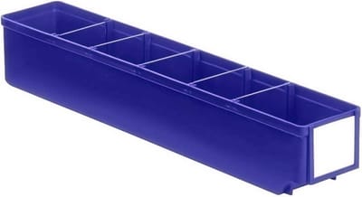 Stellingbak,magazijnbak, materiaalbak, onderdelenbak met de afmeting van 50 x 9,3 x 8,3 cm (LxBxH) verpakt per 15 stuks.