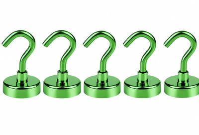TLVX 5 stuks Haak magneet Groen 16mm x 36mm / Erg sterk / 7 KG trekkracht / Magnetische ophanghaak / Magneet met haak / Metalen haak / Deurmagneet haak voor sleutels / Koelkast magneet handdoek / Magneet gereedschap / Foto magneet met handdoekhaak