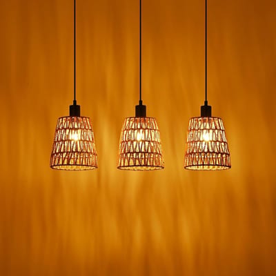 Glitzerlife - Hanglampen - Boho Retro Vintage - 3xE27 - Verstelbare hoogte - Rattan papierkoord ijzer - Ø18cm - 25W - hanglampen eetkamer industrieel - Eetkamer Slaapkamer Woonkamer