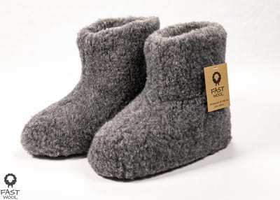 FAST WooL - 100% merinowol - Wollen sloffen - laars model - grijs - maat 36