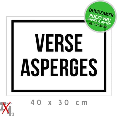 Bord/ aanbieding Dibond | "Verse asperges" | 40 x 30 cm |Witte goud | Asperge | Koop lokaal | Landbouw | Duurzaam paneel | 1 stuk
