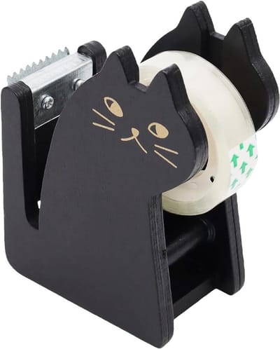 Dailygoods- Plakbanddispenser Kat - Tape Dispenser - Houten Plakbandhouder - Bureauaccessoires - Slijtvast - 9 x 8 x 3,8 cm
