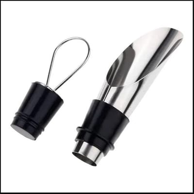 Schenktuit - Wijn schenken - Wijnschenker - Schenker voor op fles - Met stop - Wijnstop - Wijnstopper - Wijn inschenken - Pour spout - Keuken / bar accessoires - Zilverkleurig - Jonyx