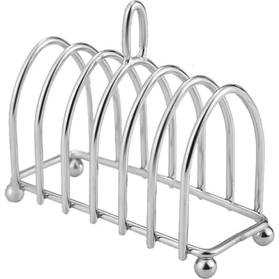 Porte-toast Acier Inoxydable 6 Fentes Petit Déjeuner Toast Pain Support avec Poignée pour Cuisine