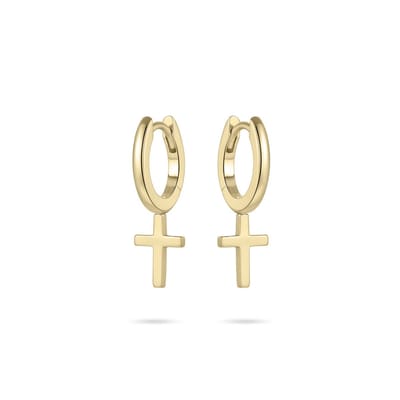 Jewels Inc. - Oorringen - Glad met scharnier en beweegbare Kruis - 9mm x 6mm - 13.5mmØ - Geelgoud Verguld Zilver 925