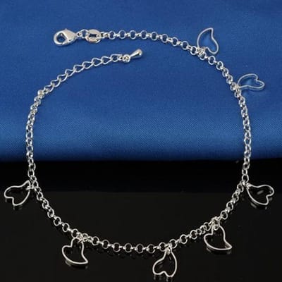 Fako Bijoux® - Enkelbandje - Enkelsieraad Verzilverd - Open Hartjes - 22cm - Zilverkleurig