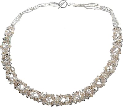 Zoetwater parelketting Pearl Crystal Clear - echte parels - kristallen - wit - zilver - luxe sieraden zakje - parelketting dames