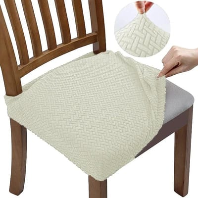 Housses de Chaise Jacquard pour Salle à Manger Extensibles Amovibles Housse de Siège Anti-salissure Couleur Unie Housses de Chaise Protecteur de Meubles 1pc