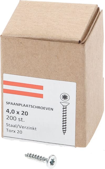 Hoenderdaal Spaanplaatschroef verzinkt platverzonken kop TX20 voldraad 4.0X20 (per 200 stuks)