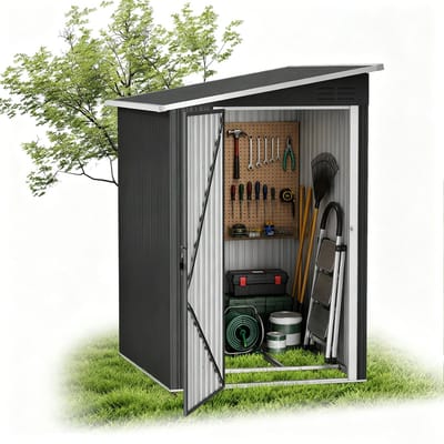 Metalen tuinhuis - staal buitenopslag - zwart - schuifdeur - weerbestendig - 180 × 117 × 185 cm - tuinberging - gereedschap opslag - duurzame buitenkast