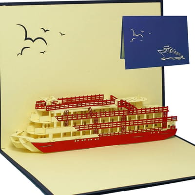3D Pop-up Kaart - Wenskaart Cruiseschip - Reis Vouchers Geven - Met Losse Inlegvel - 15 x 20 cm - Rood