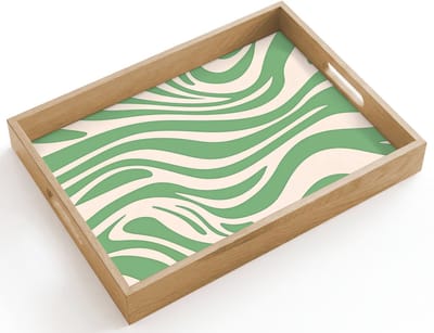 Dienblad hout 40x30 cm - Schootdienblad - Zebrapatroon - Groen - Retro - Borrelplank rechthoek - Plateau dienbladen