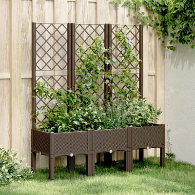 vidaXL - Plantenbak - met - latwerk - 120x40x142 - cm - polypropeen - bruin
