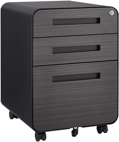 Pugsdrly Verrijdbare archiefkast voor onder het bureau met 3 laden, eenvoudige vormgeving, veelzijdige opslag voor juridische/brief/A4-bestanden, anti-kantelontwerp met 5 wielen, koudgewalst staal, water- en vochtbestendig, zwart