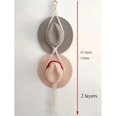 Boho Hoedenhanger Cowboy Hoedenrek Met Kwast Moderne Petten Display Hangende Organizer Handgeweven Honkbal 2 layers beige