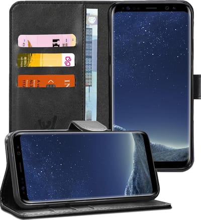 Hoesje geschikt voor Samsung Galaxy S8 - Kunstlederen Portemonnee Hoesje Zwart - Kunstleren Wallet Case TPU - Book Case - Flip Cover - Klap - 360 beschermend Telefoonhoesje