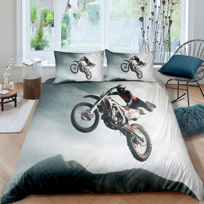 Motorfiets Dekbedovertrek Set Eenpersoons Maat Motocross Rijder Beddengoed Set Race Motorfiets Dirt Bike Extreme Sport Polyester Dekbedovertrek 70x133cm 2pcs