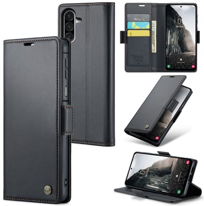 CaseMe Wallet Case met RFID Bescherming en Magneetsluiting voor Galaxy A17 4G/5G _ Zwart