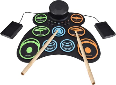 Vouwbare elektronische drumkit met 9 pads, 18 uur batterijduur en voetpedalen voor kinderen en volwassenen