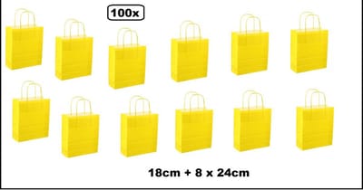 100x Papieren koordtas fel geel 18x8x22cm - luxe koord tas geschenk verpakking goodie bag feest dagen kerst