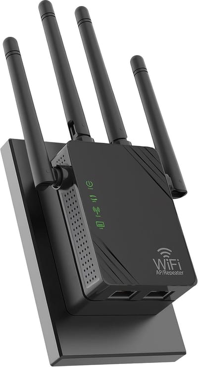 Wifi Repeater - Internet Versterker - Draadloos Bereik Uitbreiden - Dual Band 1200 Mbps - 12888 Vierkante Meter - Zwart