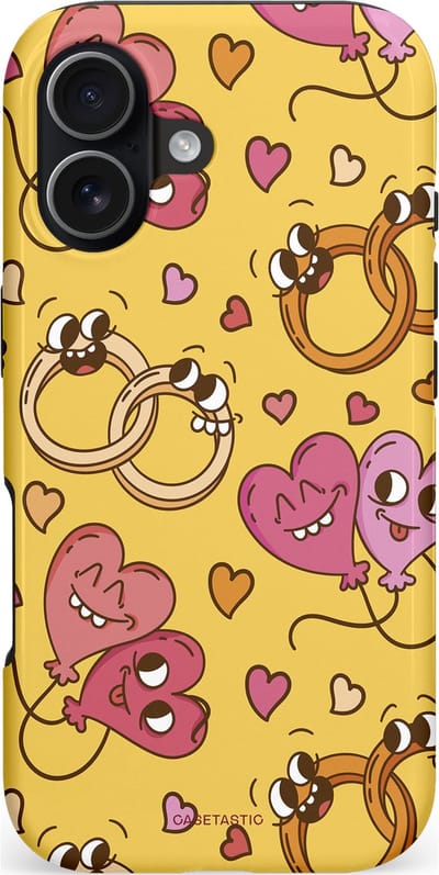 Casetastic hoesje geschikt voor Apple iPhone 17 - MagSafe - Dubbellaagse bescherming - Gele Hartenpret - Fashion Case - Goud Taupe Koraal