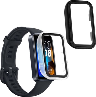 kwmobile 2x cover geschikt voor Huawei Band 9 / Band 8 - Fitnesstracker cover van gehard glas en kunststof frame set transparant / zwart
