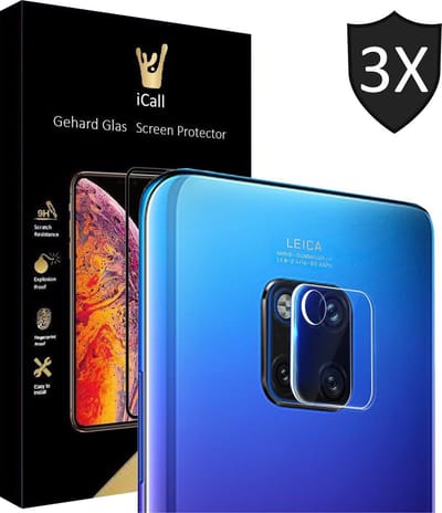 3x Camera Lens Screenprotector geschikt voor Huawei Mate 20 Pro | Case Friendly | Tempered Glass van iCall