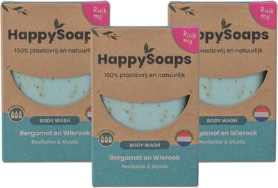 HappySoaps Bergamot en Wierook – 3x Body Wash Bar – Natuurlijke Doucheverzorging – Bergamot Wierook – Voordeelverpakking