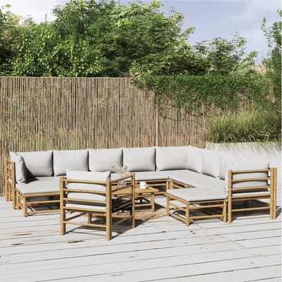 vidaXL - 12-delige - Loungeset - met - kussens - bamboe - lichtgrijs