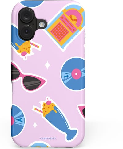 Casetastic hoesje geschikt voor Apple iPhone 16 - MagSafe - Dubbellaagse bescherming - Jukebox vibes - Fashion Case - Lichtroze Lavendel Wit Lichtblauw