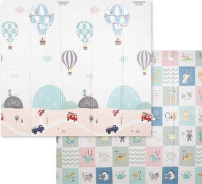 KiddyMoon Speelmat baby Opvouwbaar 180x200x1 cm - Schuimmat Kindvriendelijk - Ideaal Voor Binnen - Antislipmat voor kinderen - Speelkleed groot - Vioermat foam - Grijs Luchtballonnen