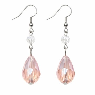 Oorhangers zilverkleurig staal met roze druppelvormige kristal hanger